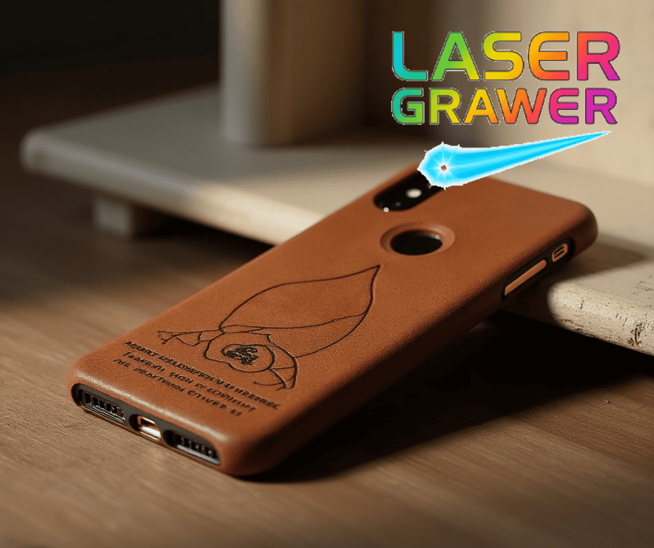 Wykonywanie laserowego grawerowania na etui telefonu.